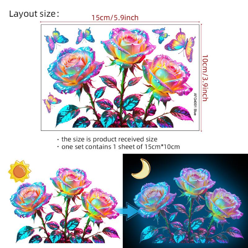 Glow-in-the-Dark Rose Flower Toilet Sticker Removable Self-Adhesive Wall Decal Home Decoration Stickers For Bedroom Living Room
