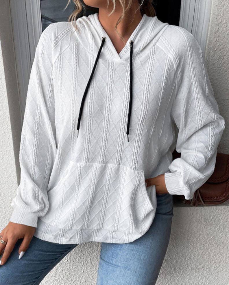 2024 Women's Casual Plus Size Jacquard Hooded Sweatshirt - Autumn/Winter Collection