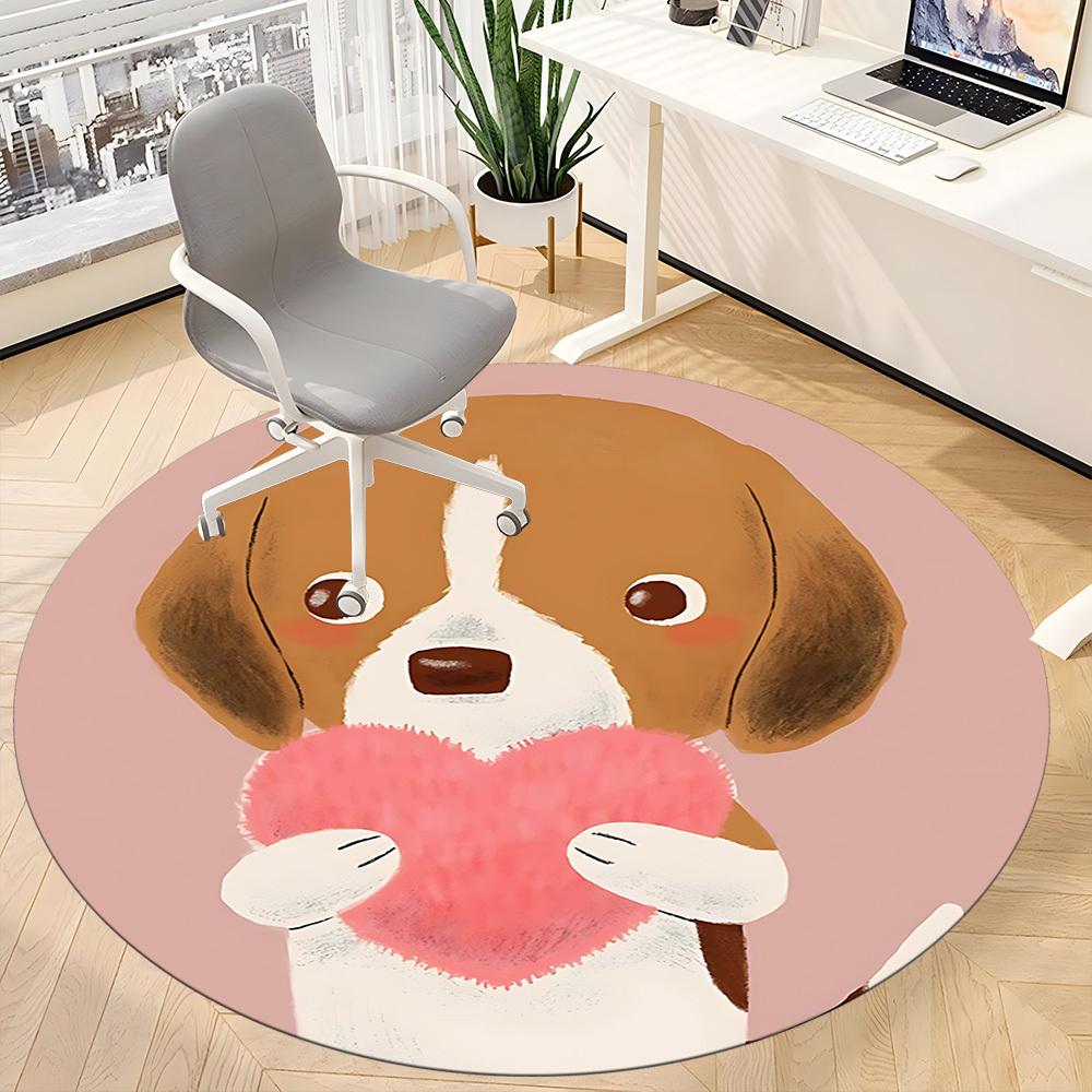 1pc Puppy Heart Office Round Area Rug, Under Office Chairs Bedroom Living Room Home Decor, Room Deco