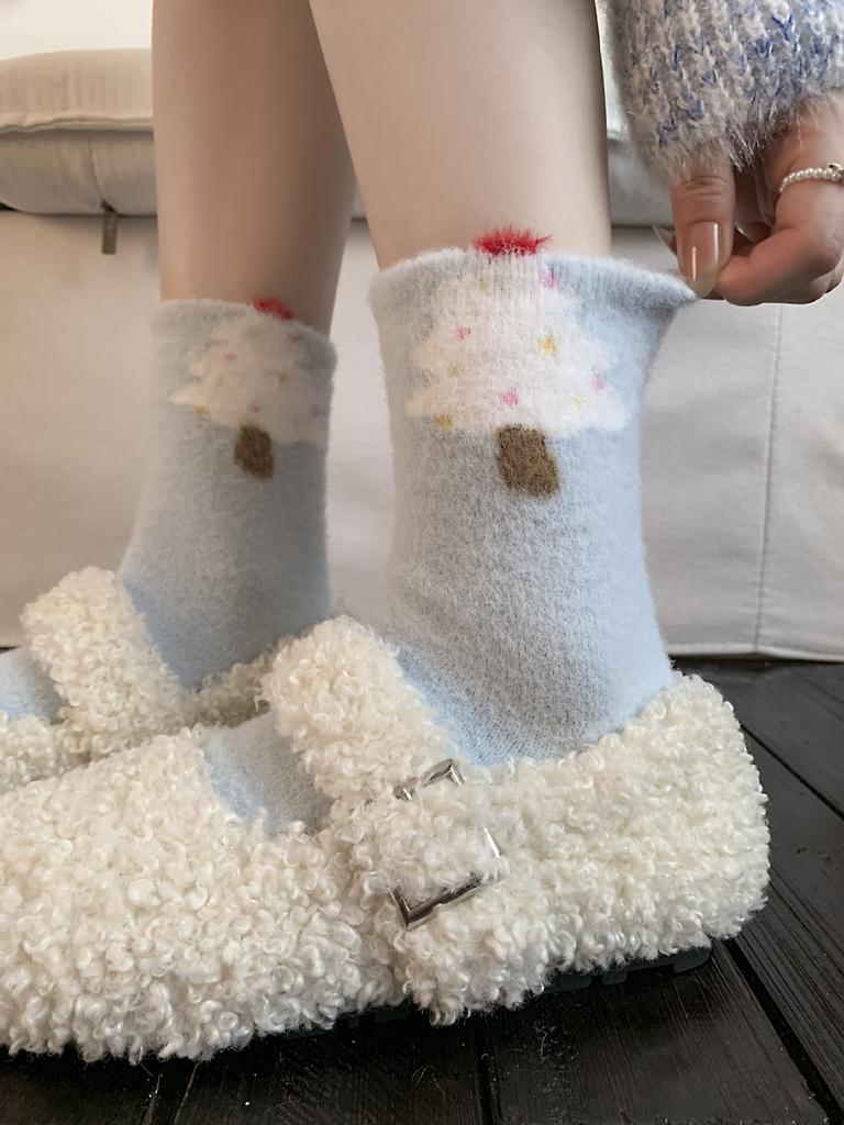 Winter Socks Mink Fleece Piled And Thickened Fluffy Socks, Cartoon Cute Animal Medium Tube Socks