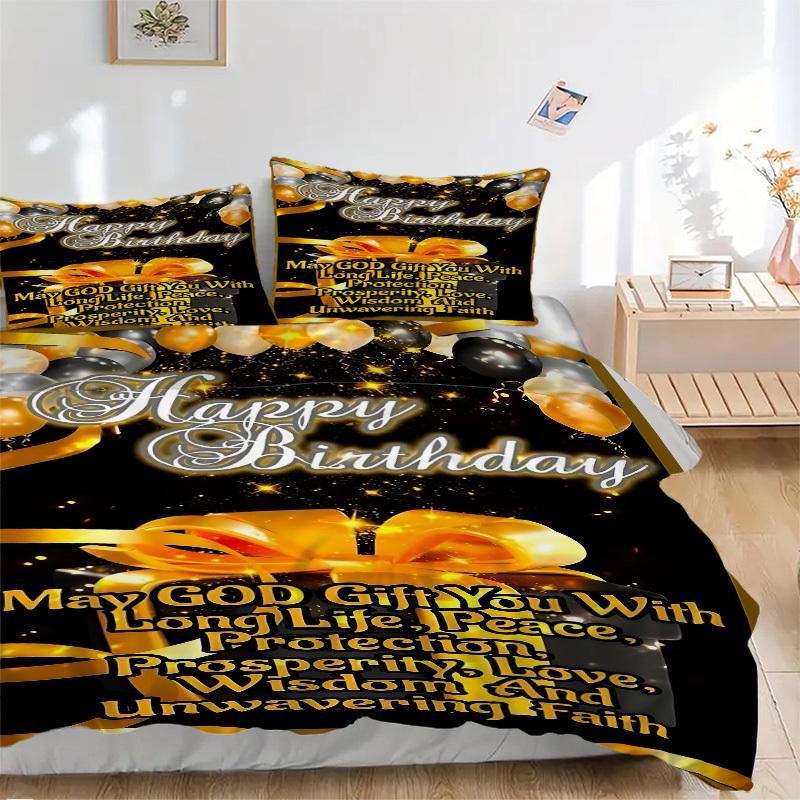 

3pcs Birthday Wishes Duvet Cover Set - Machine Washable, Includes 1 Cover and 2 Pillowcases, No Core Included yy251013112 135x200cm
