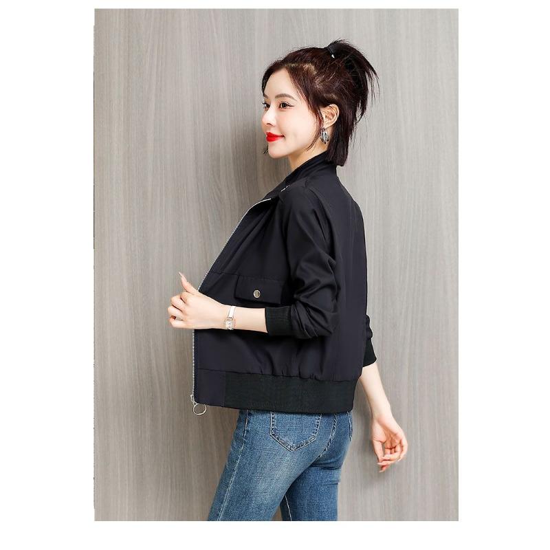 Frühling und Herbst Neue Mode Lässig Damen Gespleißte Stehkragen Reißverschluss Einfarbig Vielseitige Langarmjacken