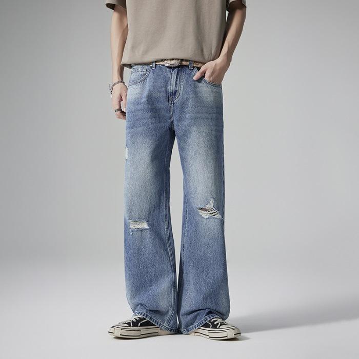 

Ретро Рваные Джинсы Мужские Прямые Свободные Длинные Драпированные Широкие Брюки Мужской Модный Стиль XS