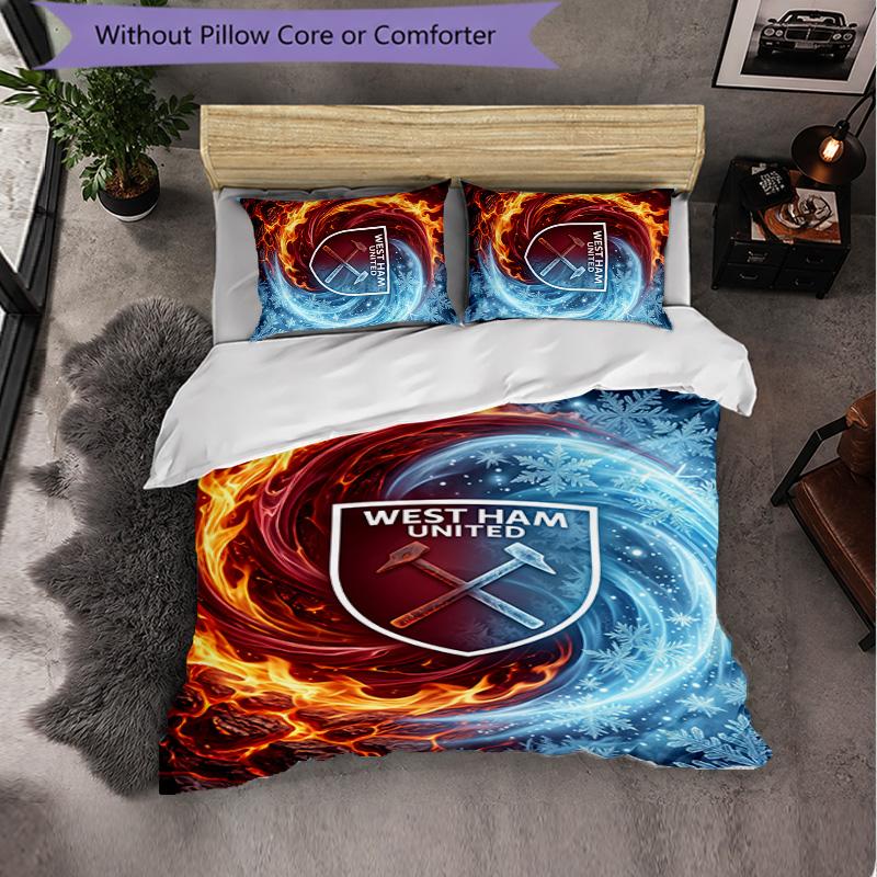West Ham United Fußball 3-teiliges Bettwäsche-Set Weiches Bettbezug-Set mit Kissenbezügen Bedrucktes Schlafzimmer-Deko-Set für Zuhause