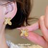 14k Gold Plated Zircon Flower Stud Earrings - Minimalist High-End Design for Women