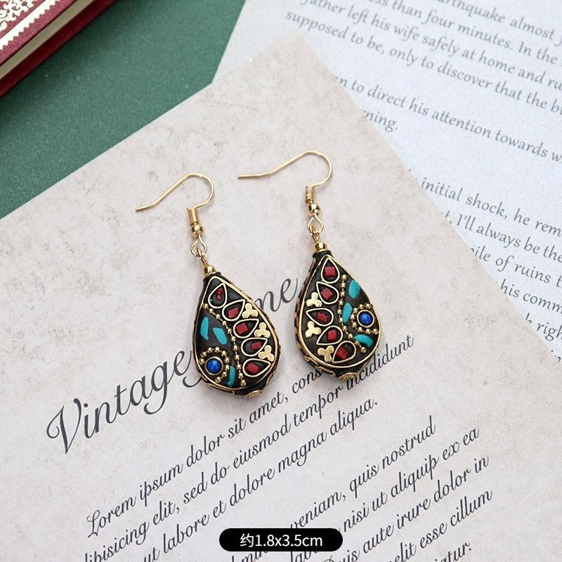 Handmade Niche Nepalese Exotic Tibetan Earrings Retro Temperament Simple Earrings Show Face Thin Earrings