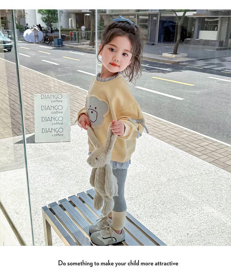 Höst Koreansk Stil Flickors Patchwork Sweatshirt & Leggings Set