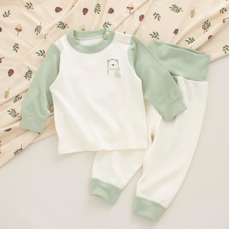 Spring & Autumn Kids' Cotton Pajamas Set - Cozy Home Wear with Belly Protection and Crotch Opening