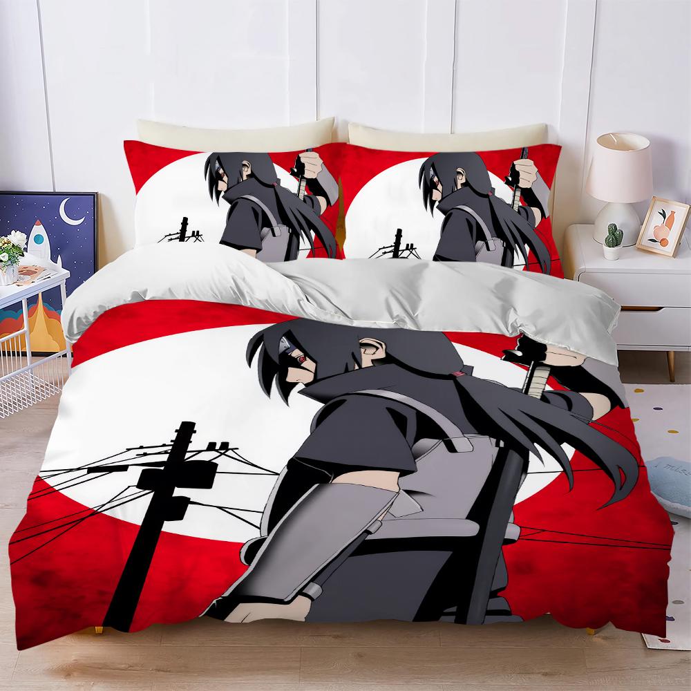 Anime N-Naruto Akatsuki Itachi Duvet Cover Set Soft Wash Bed 3 Piece Summer Comfortable Student Dormitory Home Baby Bedding