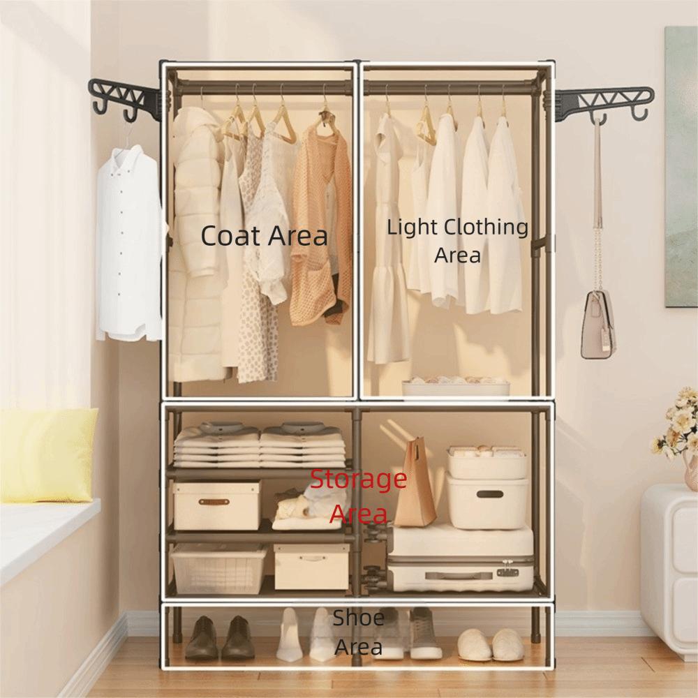 Household Coat Stand Double-Row Floor Hanger Durable Storage Wardrobe Bedroom Floor