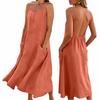 Women's Fashionable Casual -Color -Neck Backless Dress With Pockets