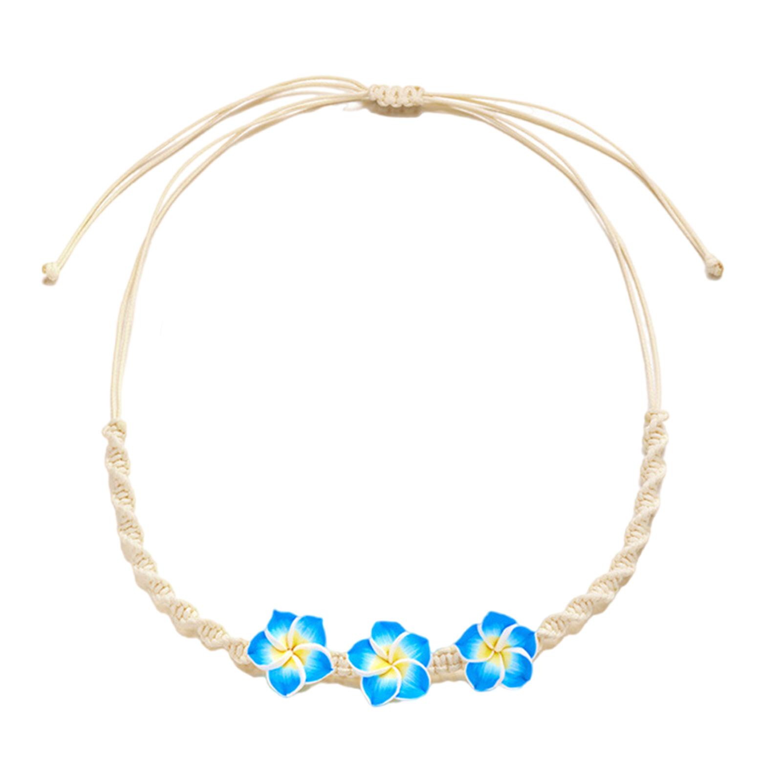 

Ожерелье из плетеных плюмерий ручной работы, украшения из цветов из мягкой глины, тропические стили, аксессуар для модной бижутерии для пляжной вечеринки синий