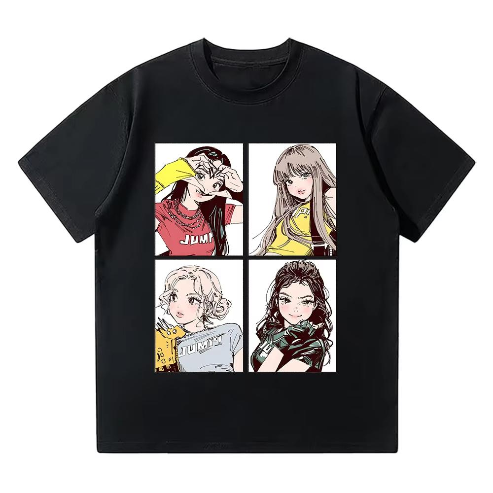 Kpop BP Jump 2025 T-Shirts Rosa Mädchenband Kleidung Entzückende Anime Grafik T-Shirts Sommer Hochwertige Baumwolle Bequeme Y2K Tops