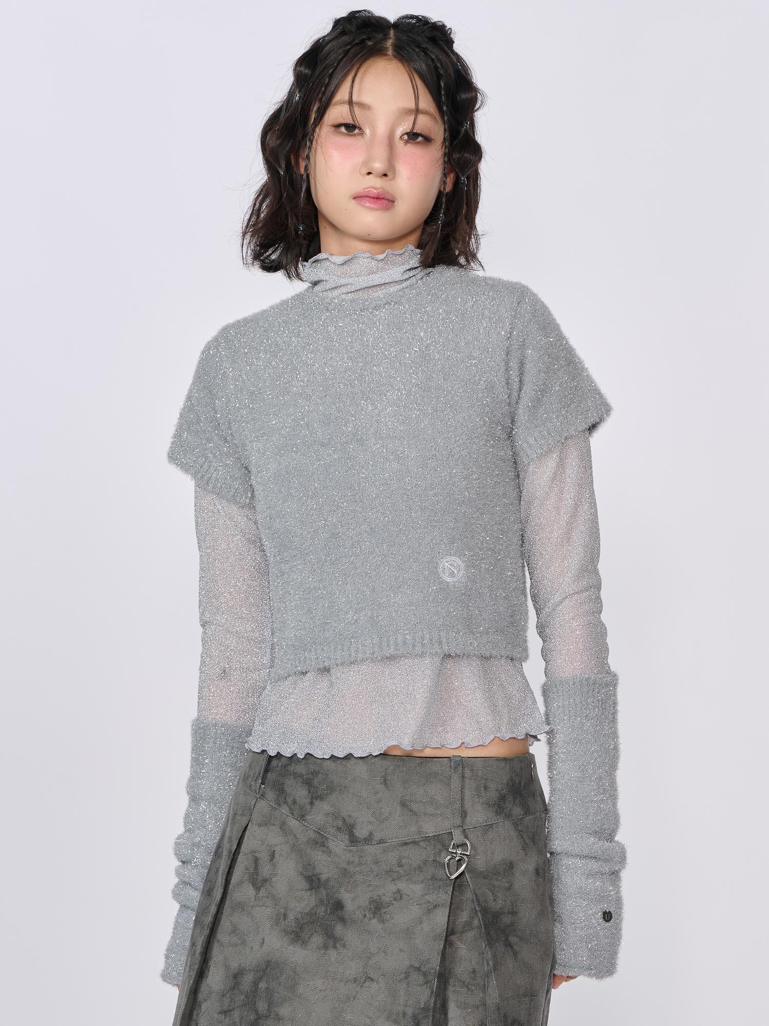 Unusual Normal Sparkle Symbol Knit Top_Silver Silver/Silver