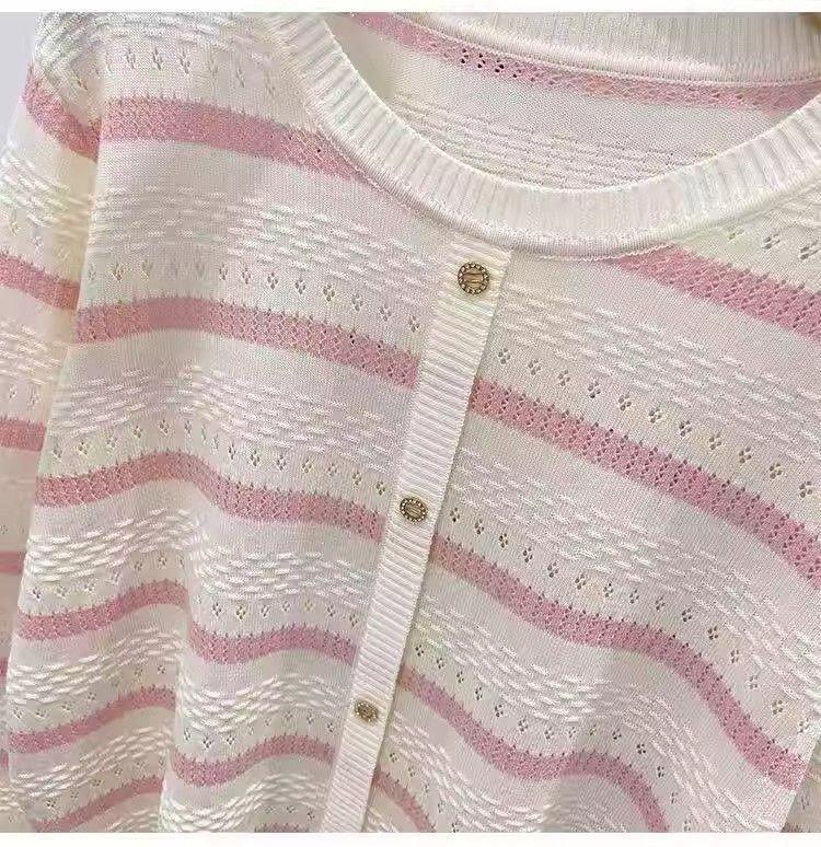 Korean Style Striped Hollow Loose Knit Sweater for Women – 2026 Long Sleeve Lightweight Inner Layer