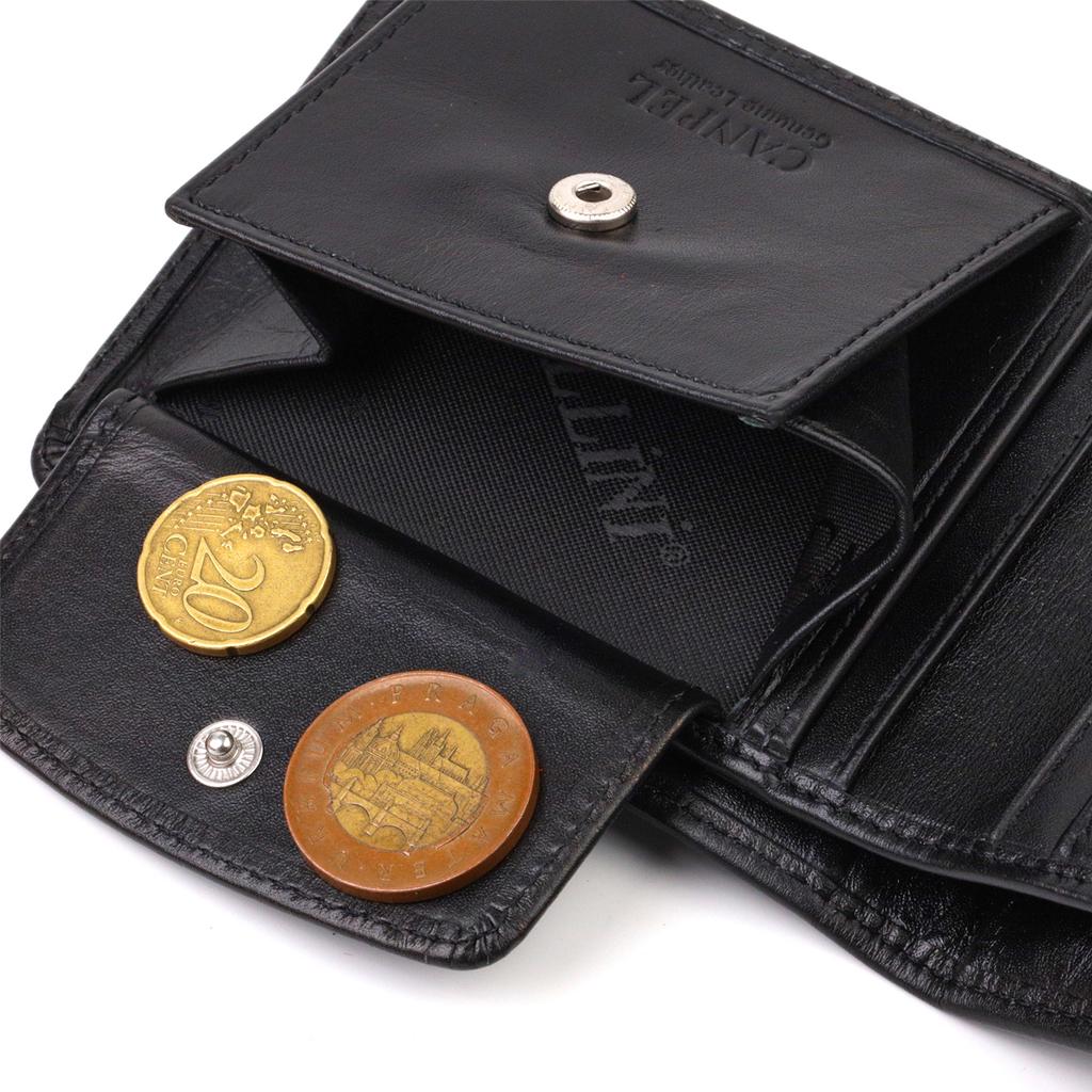 Practical Compact Wallet with an Insert for ID for Men Made of Genuine Smooth Leather CANPELLINI 21876 Black