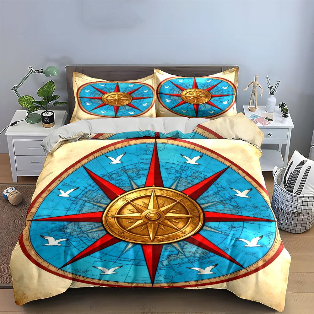 Vintage Nautical Compass Décor Set Soft Comfortable Duvet Cover Bedding Set Included 1*Duvet Cover & 2*Pillowcases, Gift