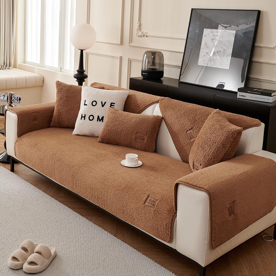 Lambswool Sofa Cushion Winter Non-Slip Plush Thickened Nordic Sofa Cover Cushion Cover Towel