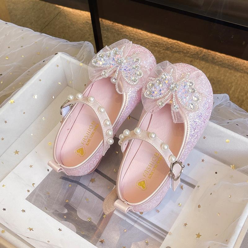 Girls princess leather shoes 2025 autumn new baby crystal single shoes versatile casual princess style performance shoes student shoes