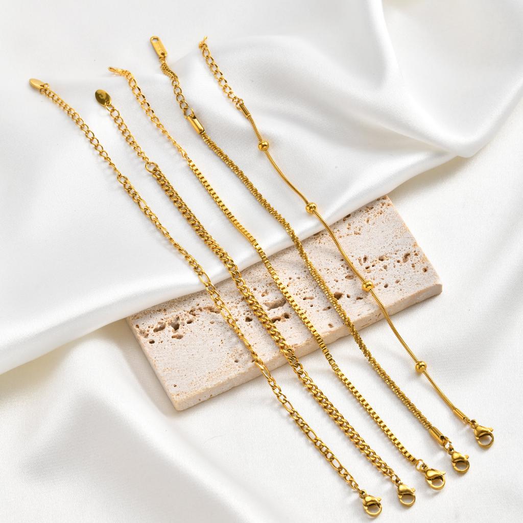PVD Gold Plated Bracelet Women, Stackable Chain Bracelets, Stainless Steel Adjustable Waterproof Dainty Layering Jewelry