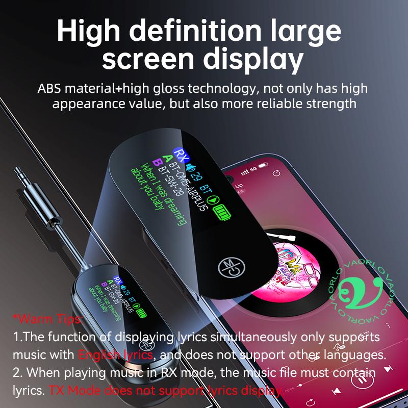 Upgrade Color LED Display Bluetooth 5.4 Transmitter Receiver 3.5mm AUX HIFI Stereo Audio Wireless Adapter With Mic For TV PC Car