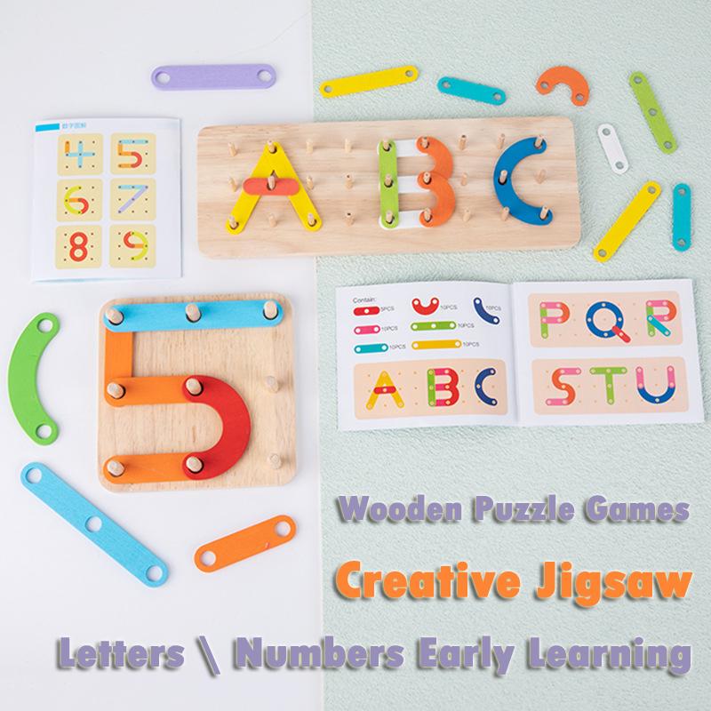 Geoboard Montessori Sensory Wooden Puzzles Toys Shape Color Letter Number Construction Puzzle Geometric Pegboard Children Toys