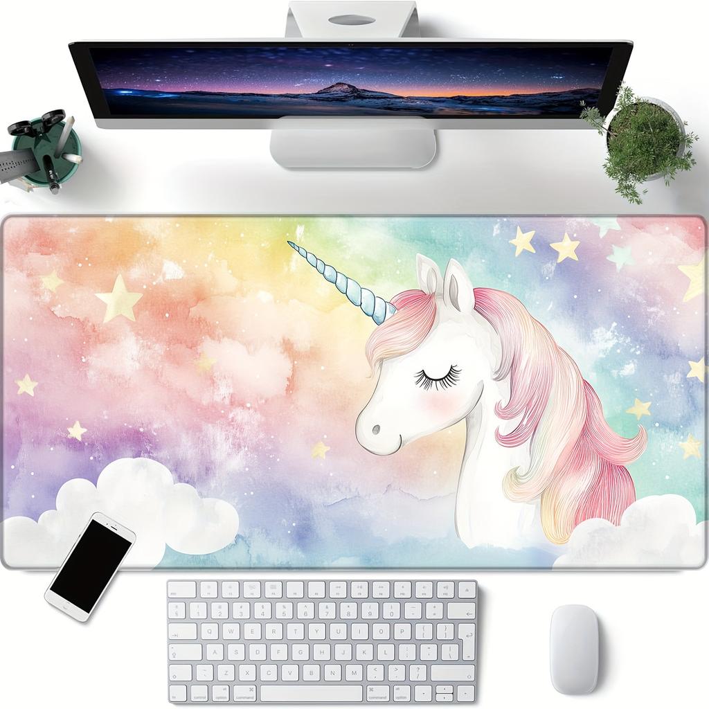 Tappetino per Mouse Grande Unicorno Arcobaleno 900x400x3MM Base in Gomma Antiscivolo Tappetino da Scrivania per Tastiera e Computer Accessori da Gioco Ufficio