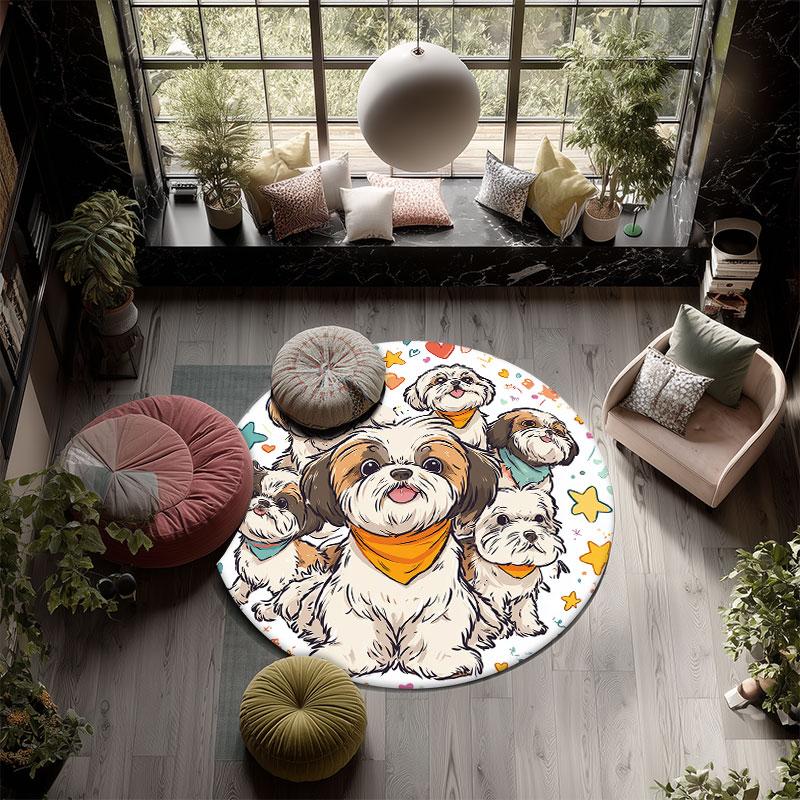 Cute Shih Tzu Pattern Round rug,Carpet Rug for Living Room Bedroom Playroom ,Non-slip Floor Mat,Holiday Gifts and Birthday Gifts.