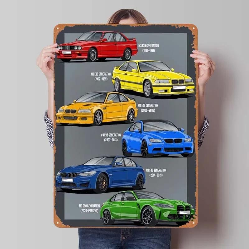 BMW Schild Oldtimer Poster Retro Metall Blechschild Plakette für Garagen Wandkunst Dekoration Kaffee Bar Vintage Heimdeko Artikel Zimmer