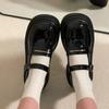 One-word Buckle Mary Jane Small Leather Shoes Women's Spring New Retro College Style Single Shoes Platform