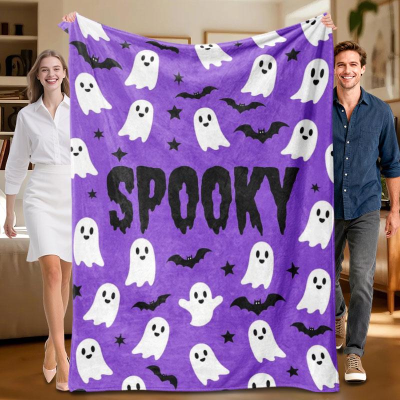1 piece purple spooky ghost flannel blanket, soft for sofa, bed, office, all-season use. 70x100cm