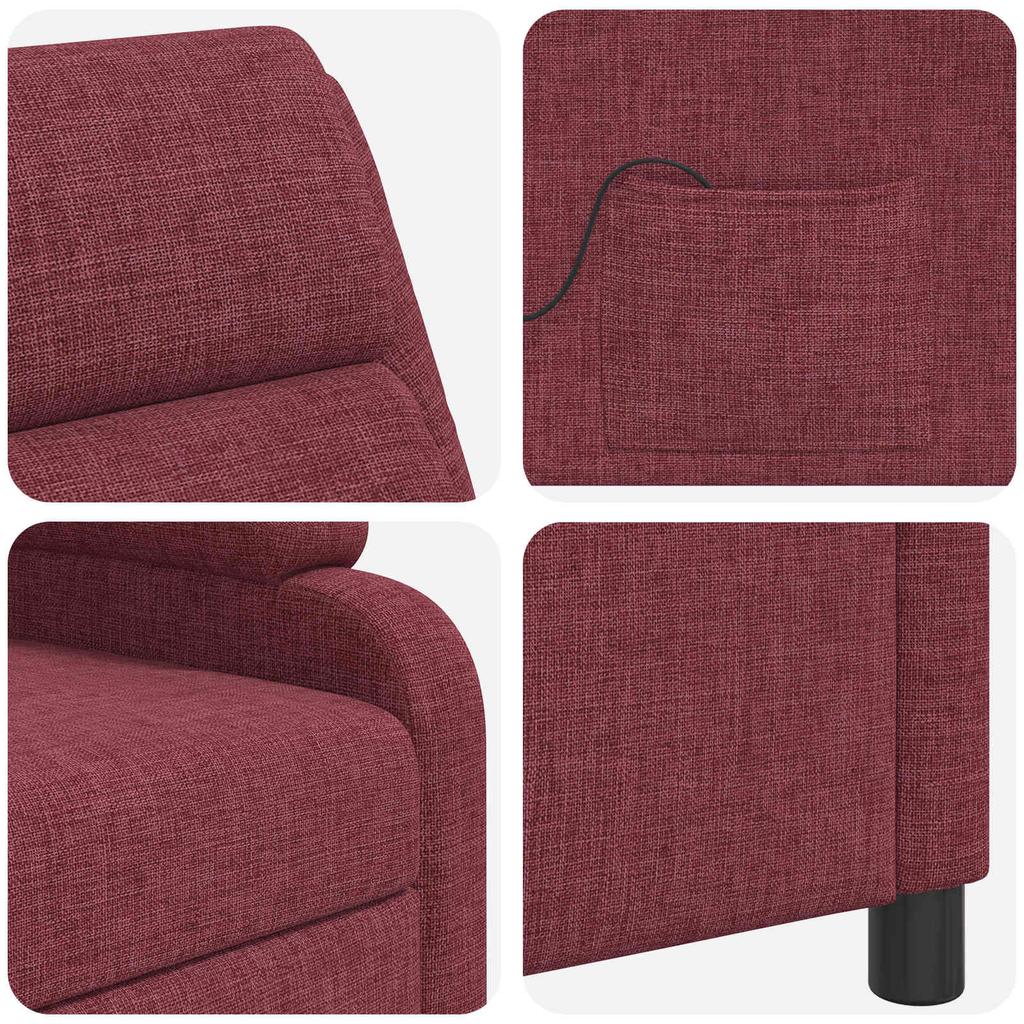 Massage Recliner Chair Wine Red Fabric