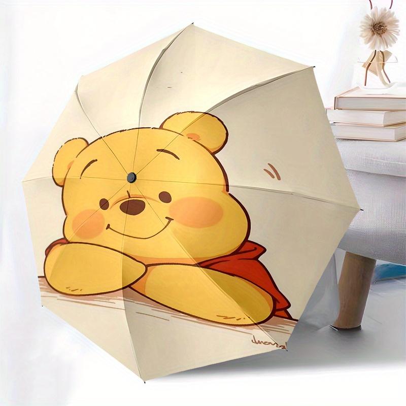 Winnie the Pooh, Cartoon Bear Automatic Opening and Closing Umbrella - 8 Ribs Portable Folding Umbrella with Plastic Handle, Suitable for Le