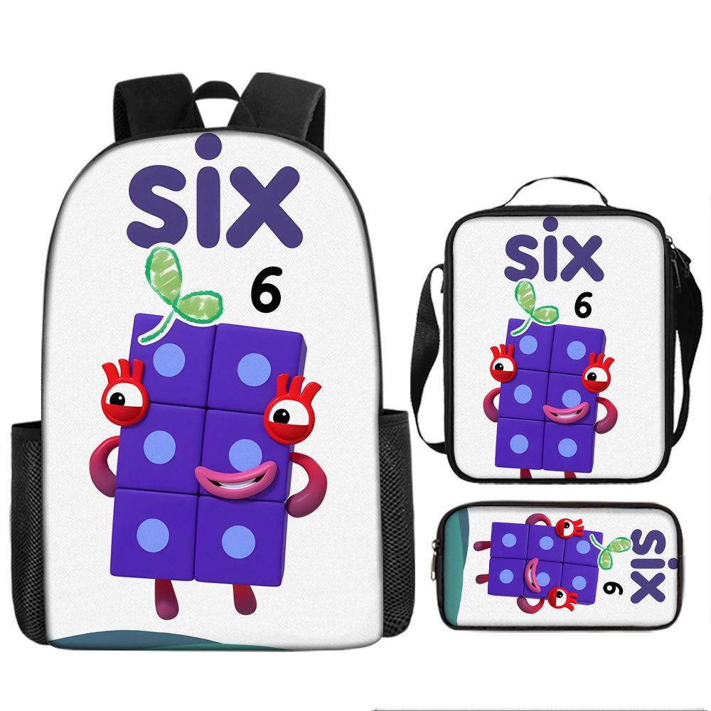 Digital Building Block Numberblocks School Bag Large Capacity Polyester Backpack Satchel Bag Pencil Bag Backpack Three-Piece Set