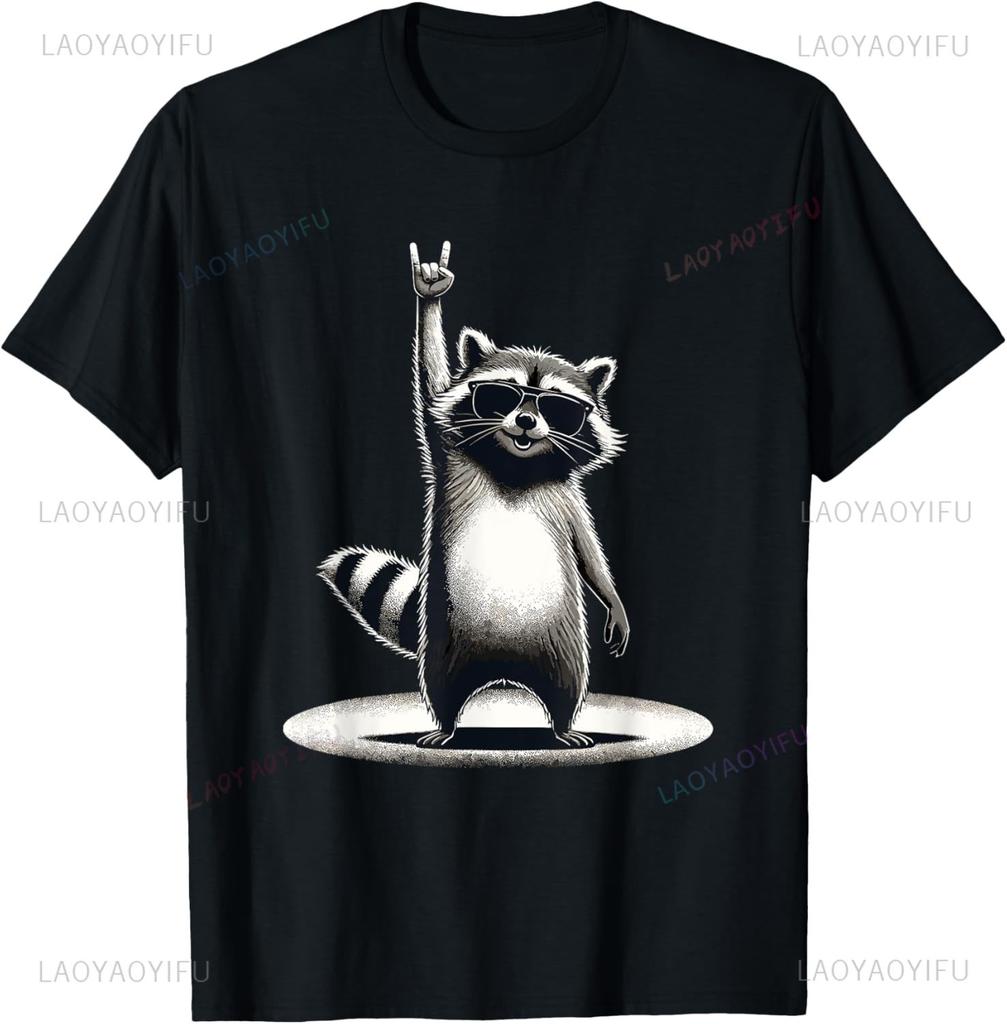 Retro Raccoon Rock Music Gift Men Kids Women Funny Raccoon T-Shirt Custom Printed Graphic T Shirts Funny Shirt Camiseta