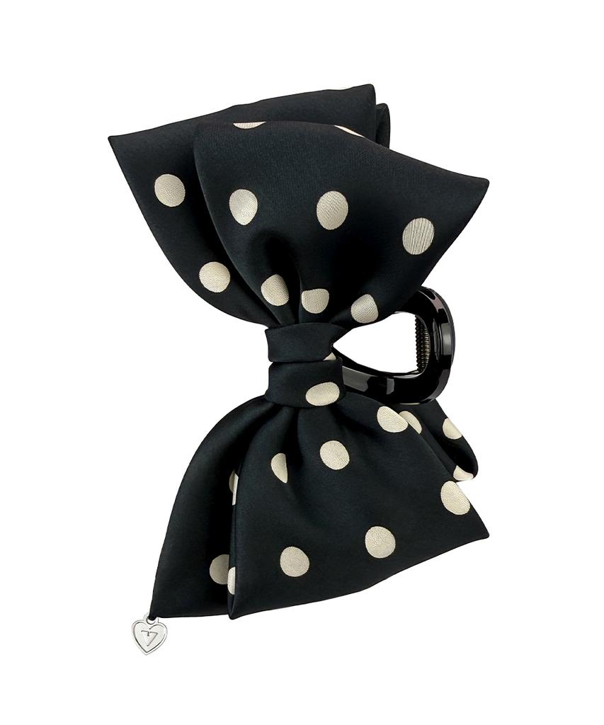 Vvv Satin Dot Double Ribbon Hair Clip _ Black