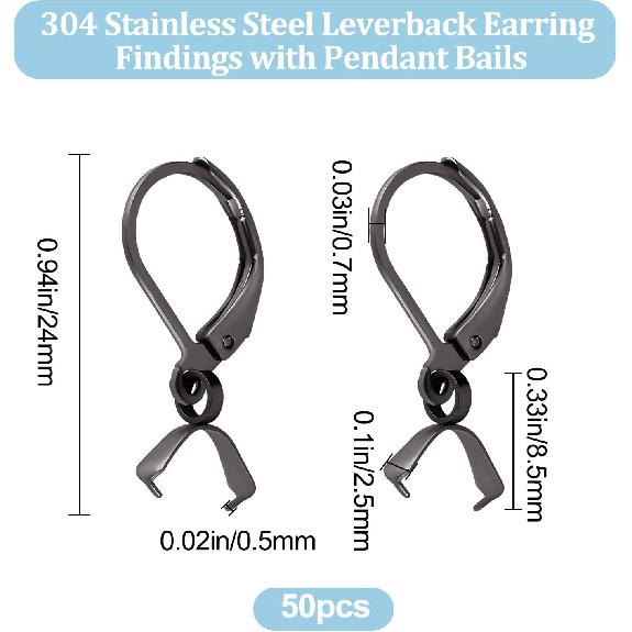 Beebeecraft 1 Box 50 Stück Anhängerverschluss Ohrhaken Edelstahl Klappbügel Ohrring-Zubehör Schwarzes Ohrring-Zubehör für die Schmuckherstellung