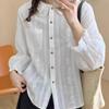 Women's Lace Peter Pan Collar Blouse - Spring 2025: Korean Style, Jacquard Embroidery, Long Sleeves, Loose Fit