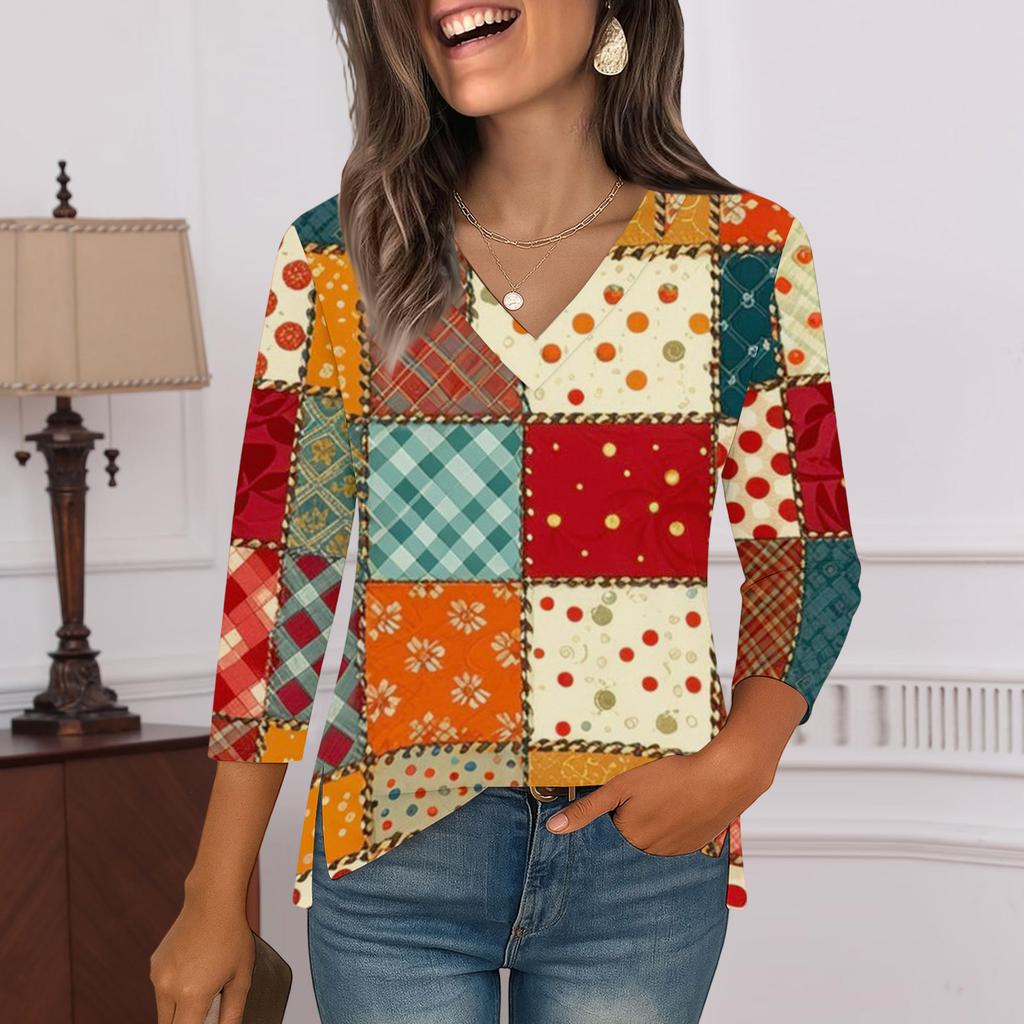 3/4-Ärmel-Shirts für Damen Print Grafik-T-Shirts Blusen Lässig Übergröße Basic Oberteile Pullover