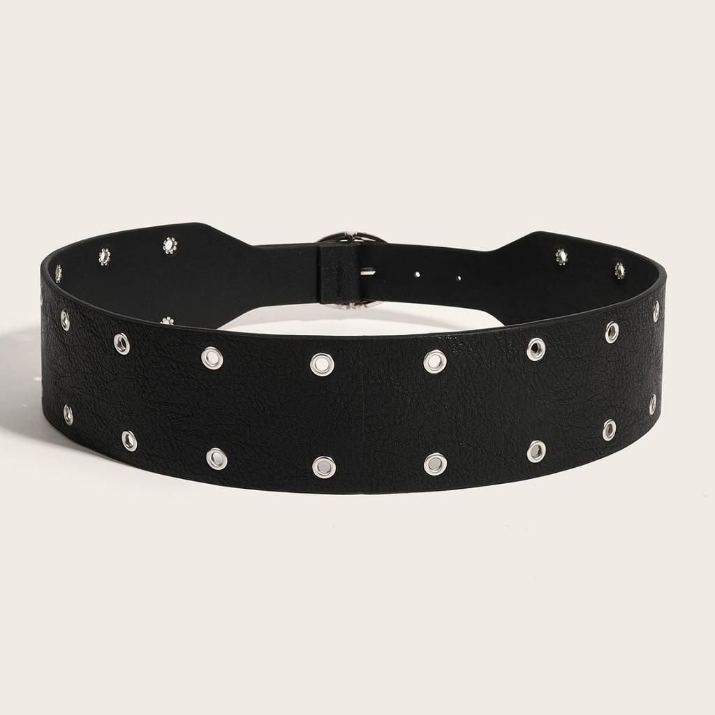 Inspired Punk Faux Leather Belt With Hollow Rivet Decoration Streetwear For