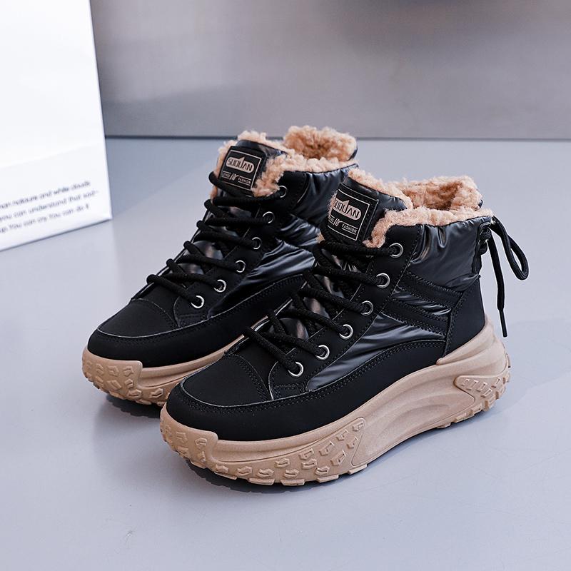 Damen Winter Plüsch Plateau Schneestiefel Mode Warmhalten Baumwollschuh Dicke Sohle Rutschfest Samt Damen Sneaker Zapatillas Deporte