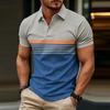 Men's Short Sleeve Polo Shirt Striped Design Button Collar Slim Fit Casual Wear Suitable for Daily and Outdoor Activities