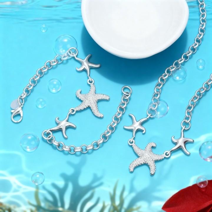 

charms Copper luxury Ocean starfish necklaces bracelests for women Affordable Jewelry Set wedding fashion gifts 45cm