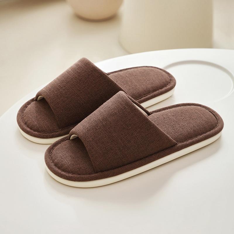 Japanese-style unprinted cotton and linen slippers women's home spring indoor wooden floor high-end linen slippers guests four seasons