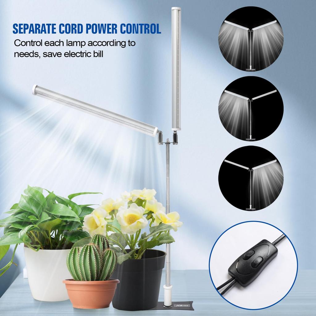 JCBritw Adjustable Dual-Head LED Grow Light, T12, White 6500K Full Spectrum, for Indoor Plants, Succulents, Houseplants, Hydroponics, Vegetable Grower