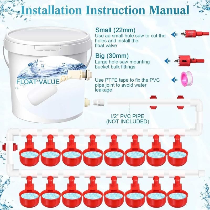 Full Chicken Watering System With 16 Cups Stable Construction And Easy Assembly For Poultry