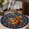 Squirrel And Acorns Stained Glass round carpet Chair cushion Round Entryway Rug, Soft Round Rugs for Living Room, Bedroom, Circle Carpet decor gifts