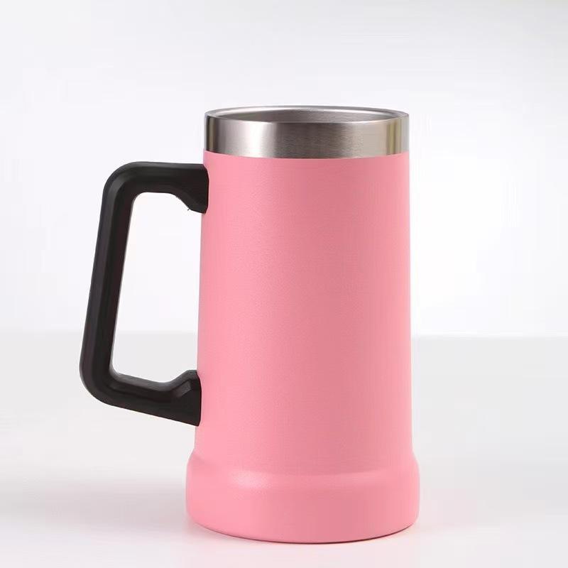 Large Capacity 24oz Brazilian Beer Mug, Insulated Stainless Steel with Double Layer Vacuum Handle