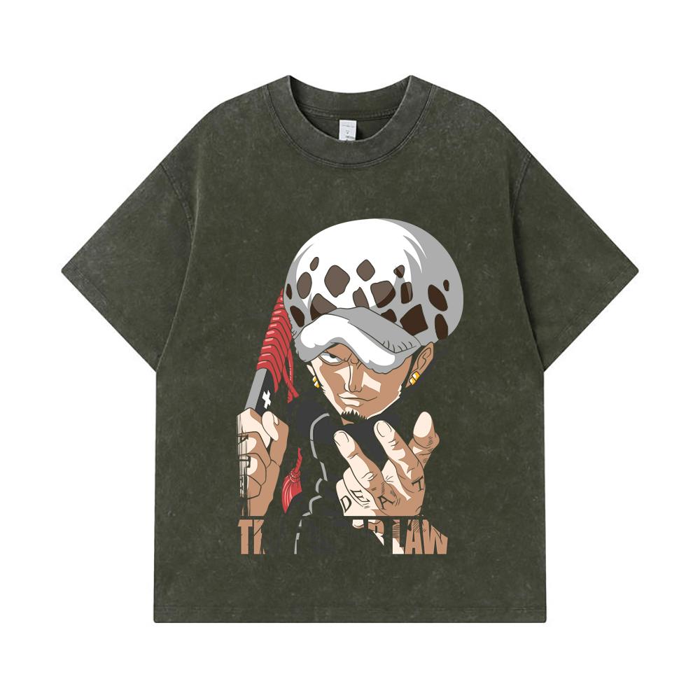 

275 GSM Washed T-shirts 100% Cotton One Piece V63 Law Print Unisex Heavy Cotton T Shirt S армия зеленый