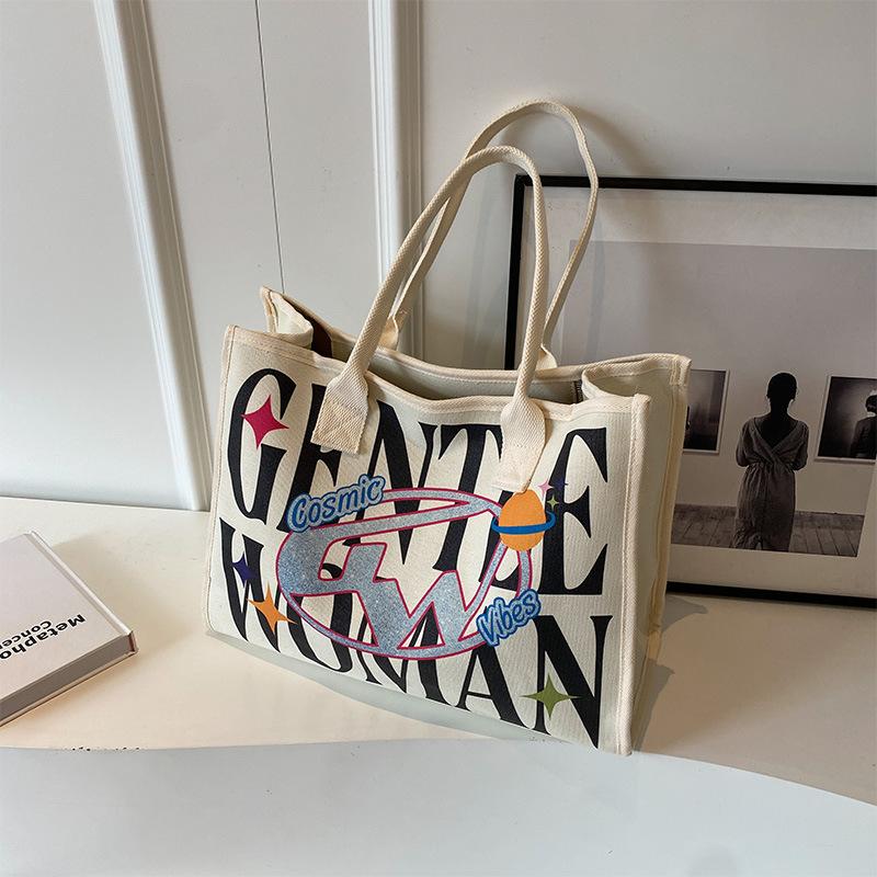 

Сумка из холста с красочным буквенным принтом, новая, вместительная, повседневная сумка через плечо